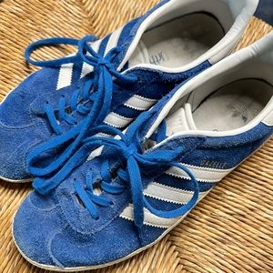 blue suede Adidas shoes